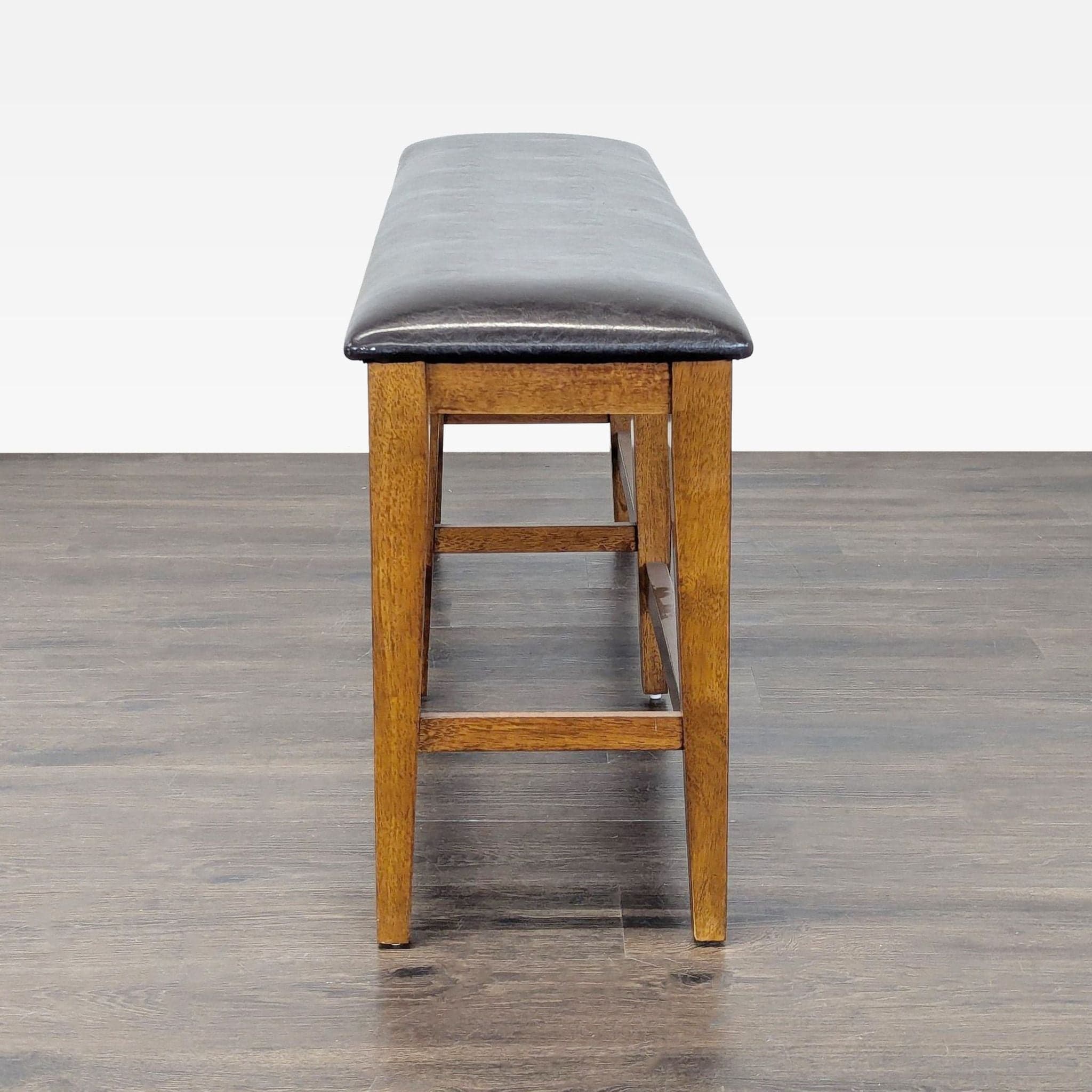 Wood Bench with Faux Leather Seat - Thumbnail 6