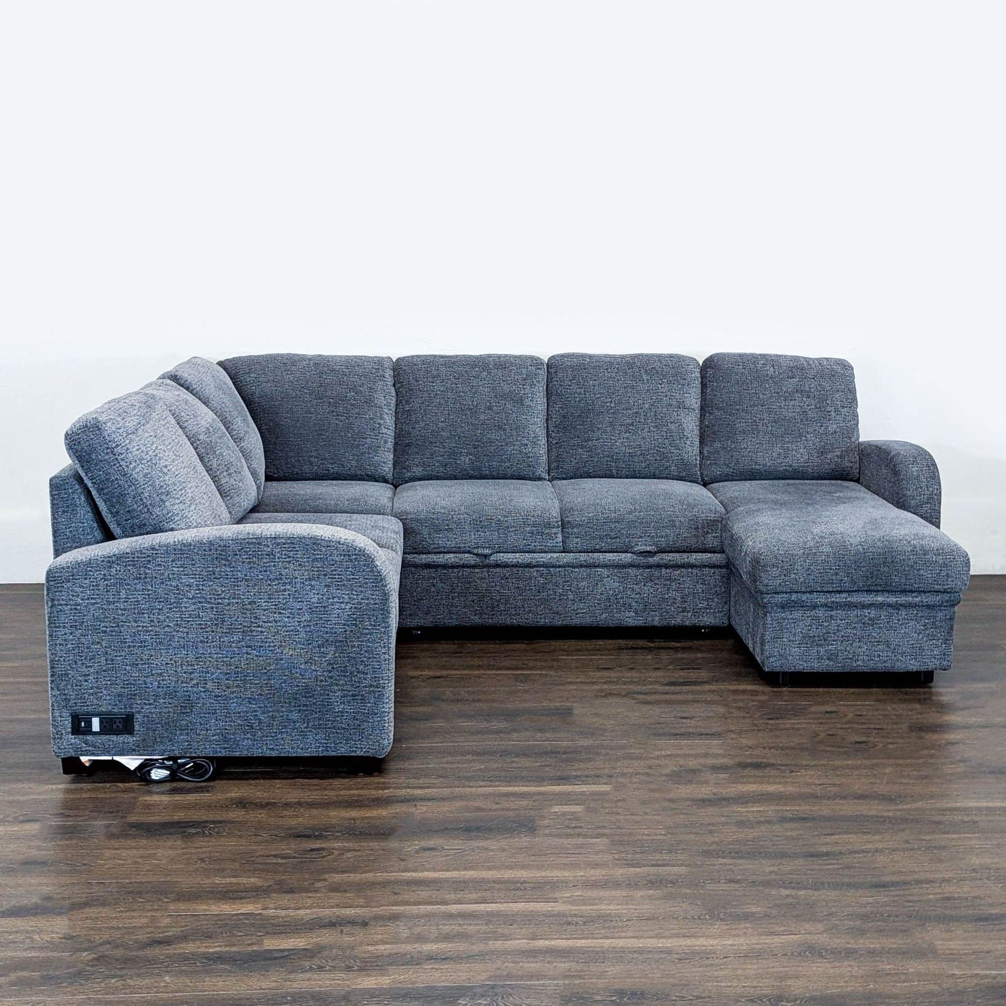 Lifestyle Solutions Edgewood Modern Gray Sectional Sofa with Storage and Built-In Power Outlet - Image 1