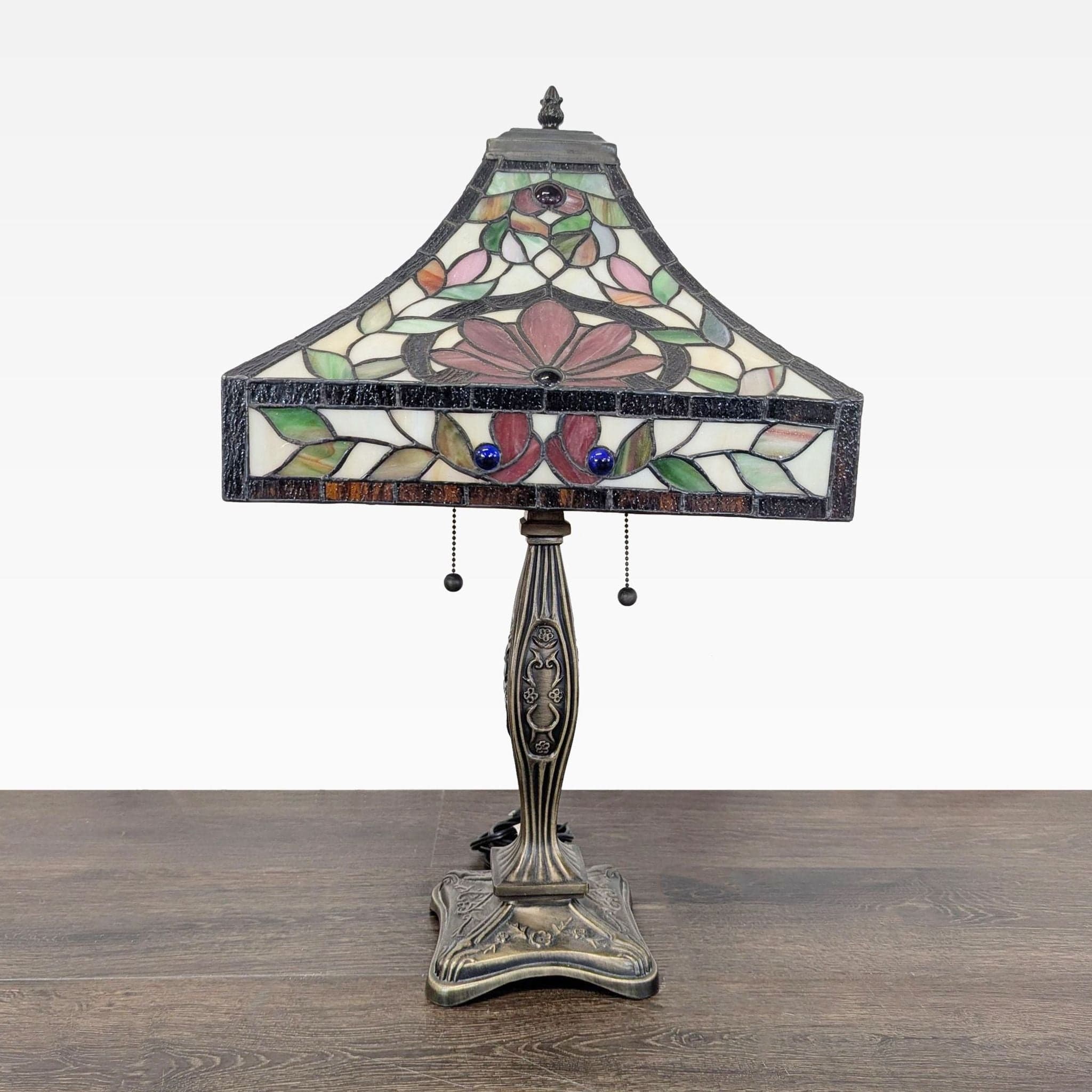 Stained Glass Table Lamp with Ornate Decorative Base - Image 1