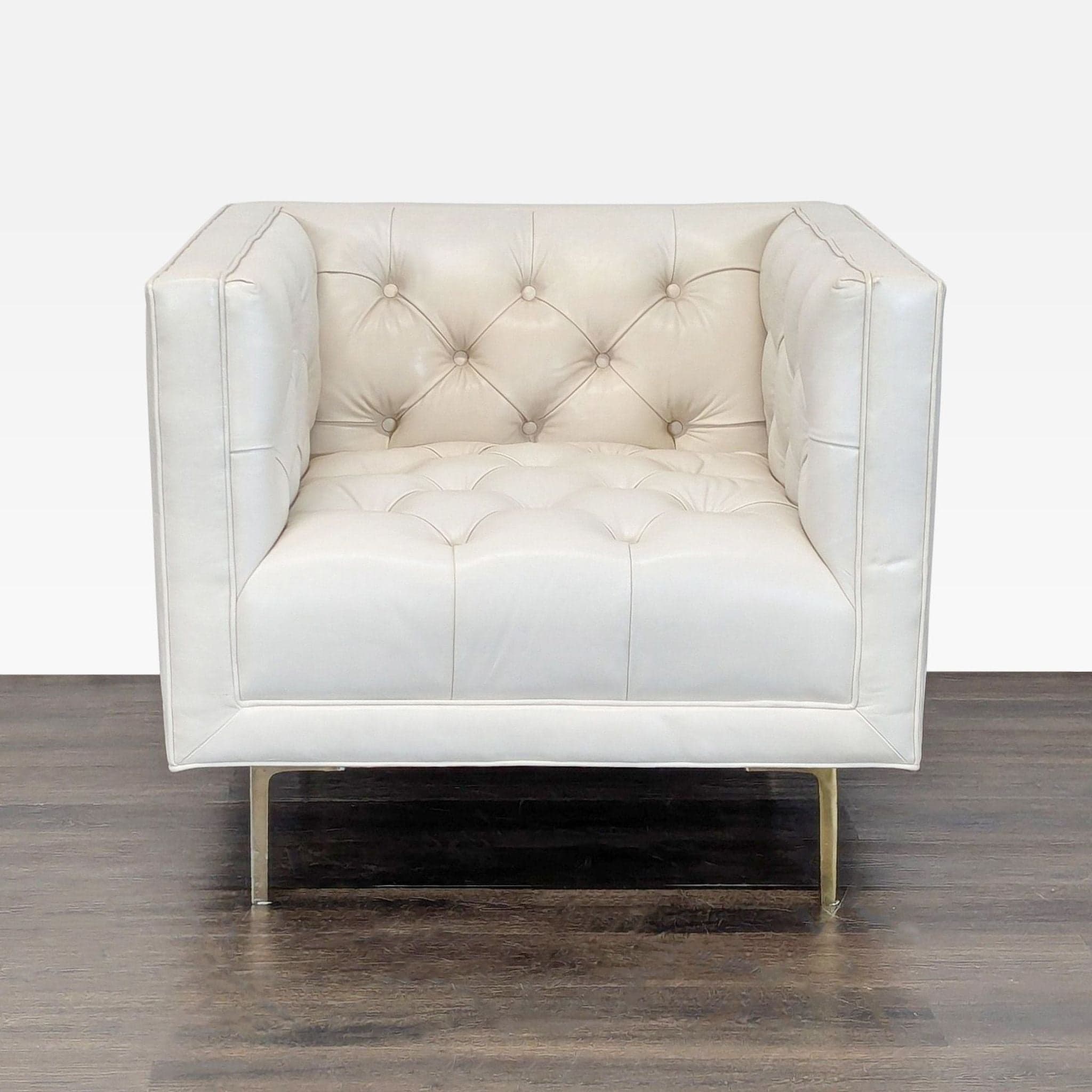 Elite Leather Mila Chair – Grotto Ivory Leather, Tufted Modern Accent Chair - Image 1