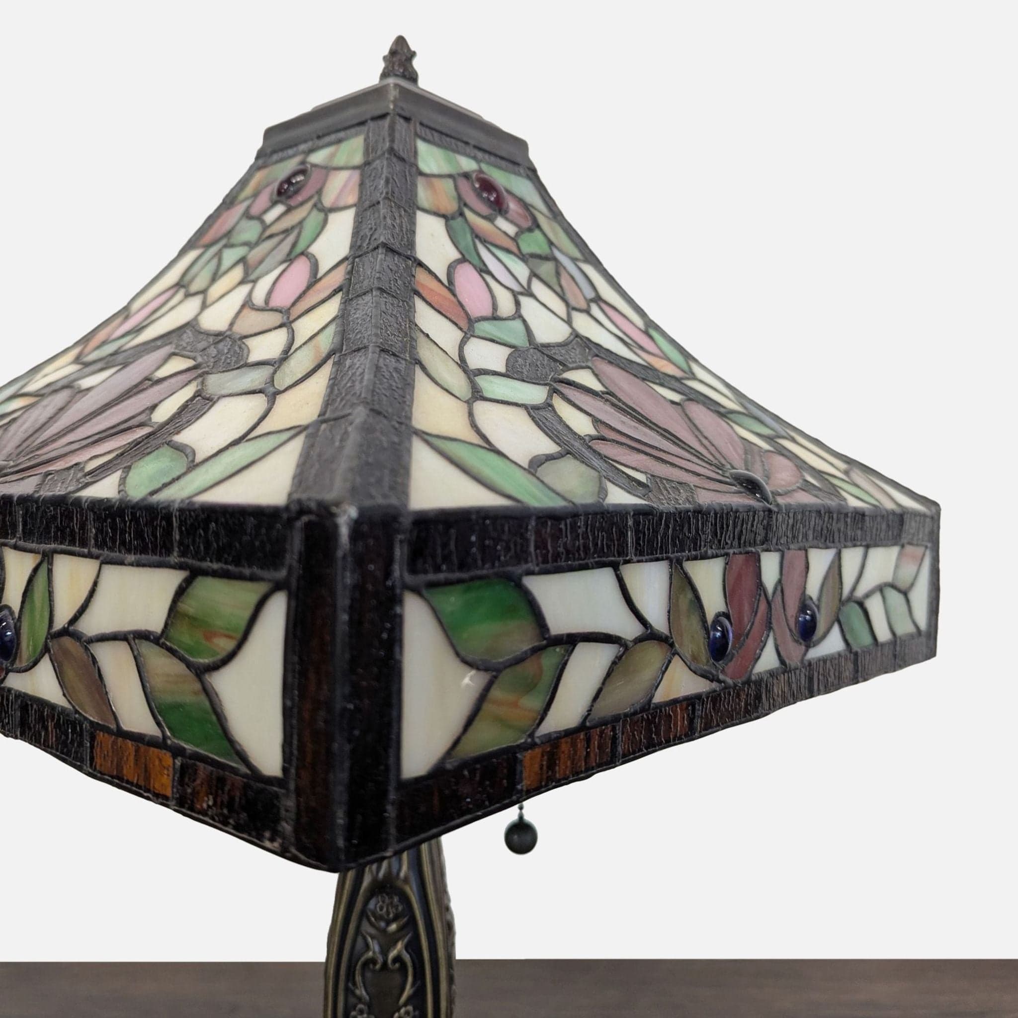 Stained Glass Table Lamp with Ornate Decorative Base - Thumbnail 3