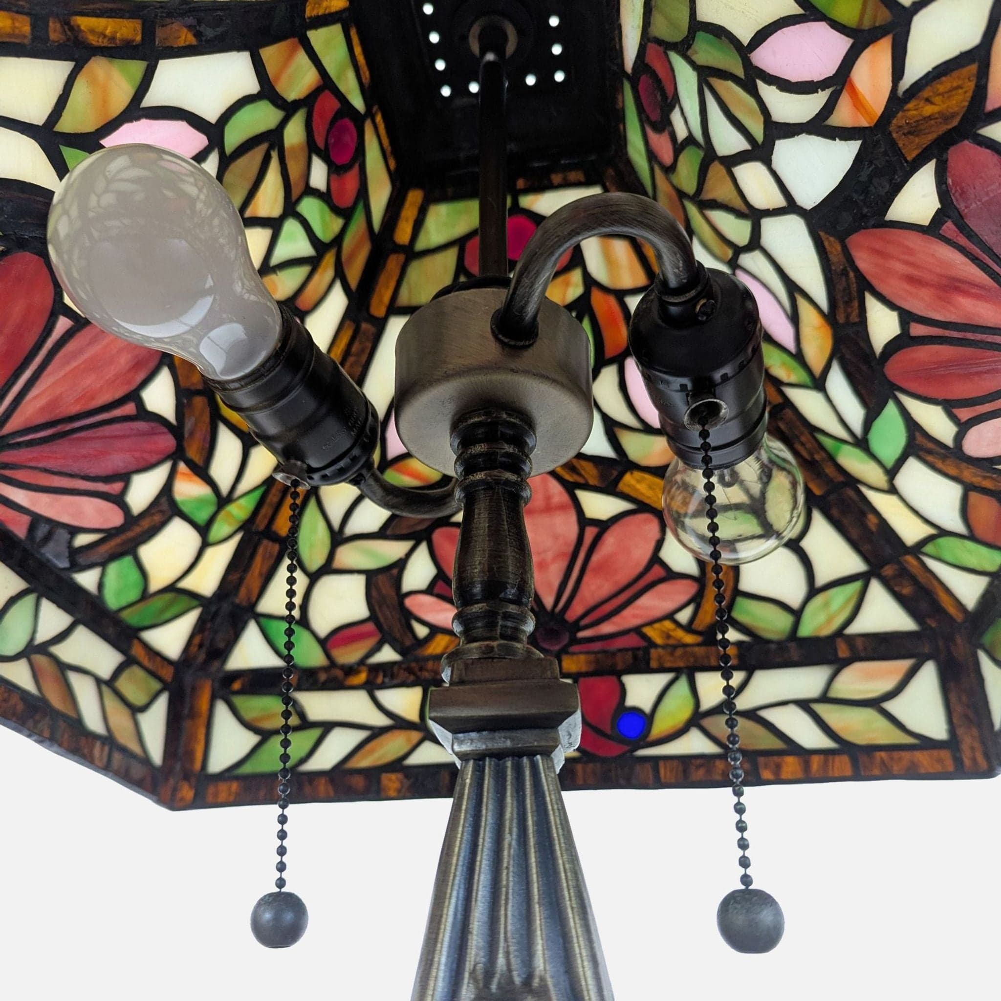 Stained Glass Table Lamp with Ornate Decorative Base - Thumbnail 6