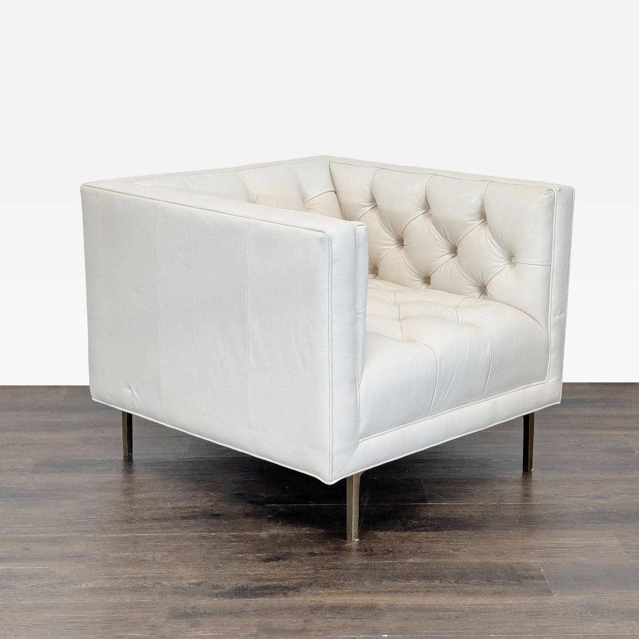 Elite Leather Mila Chair – Grotto Ivory Leather, Tufted Modern Accent Chair - Thumbnail 2