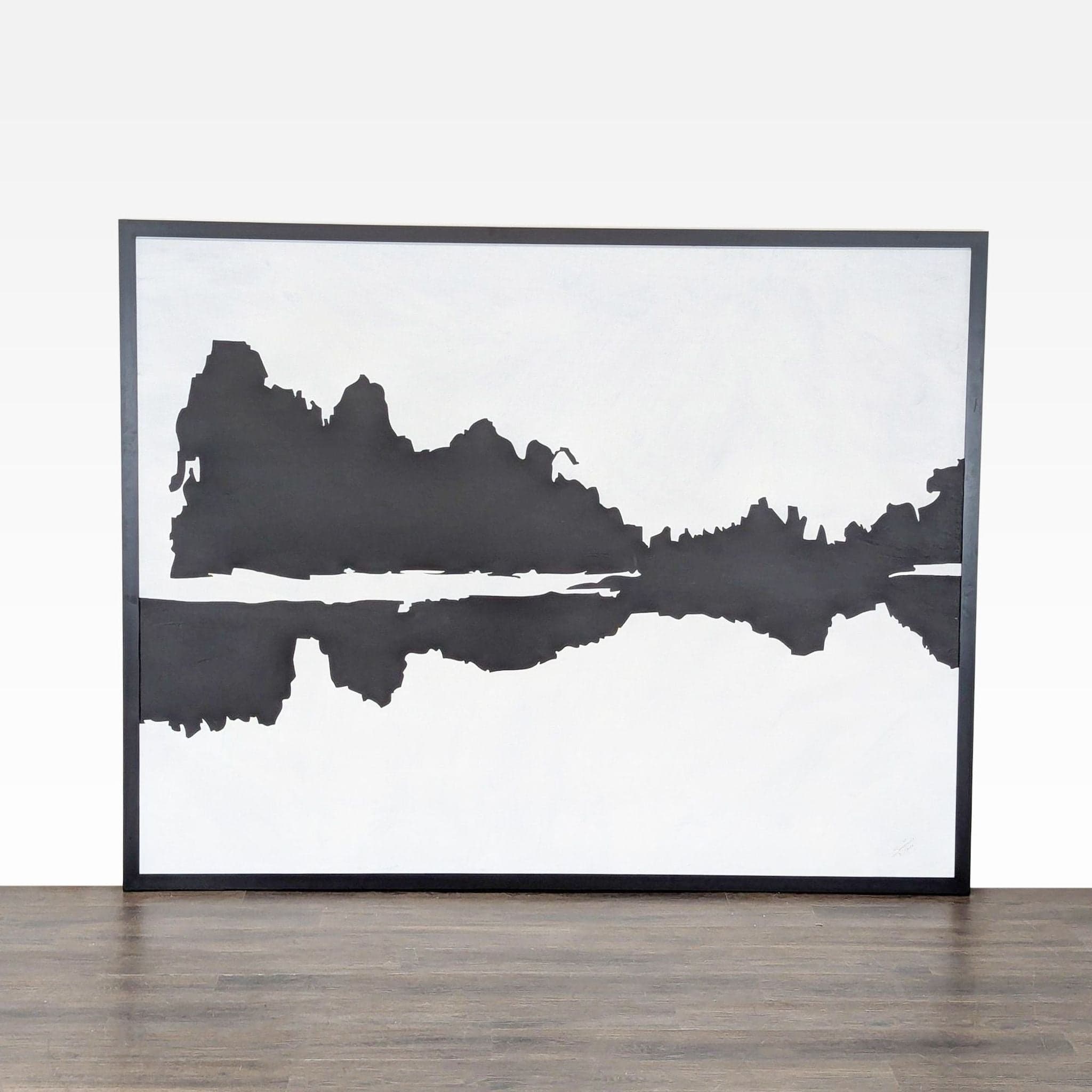 Modern Black and White Abstract Landscape Painting, Professionally Framed - Image 1