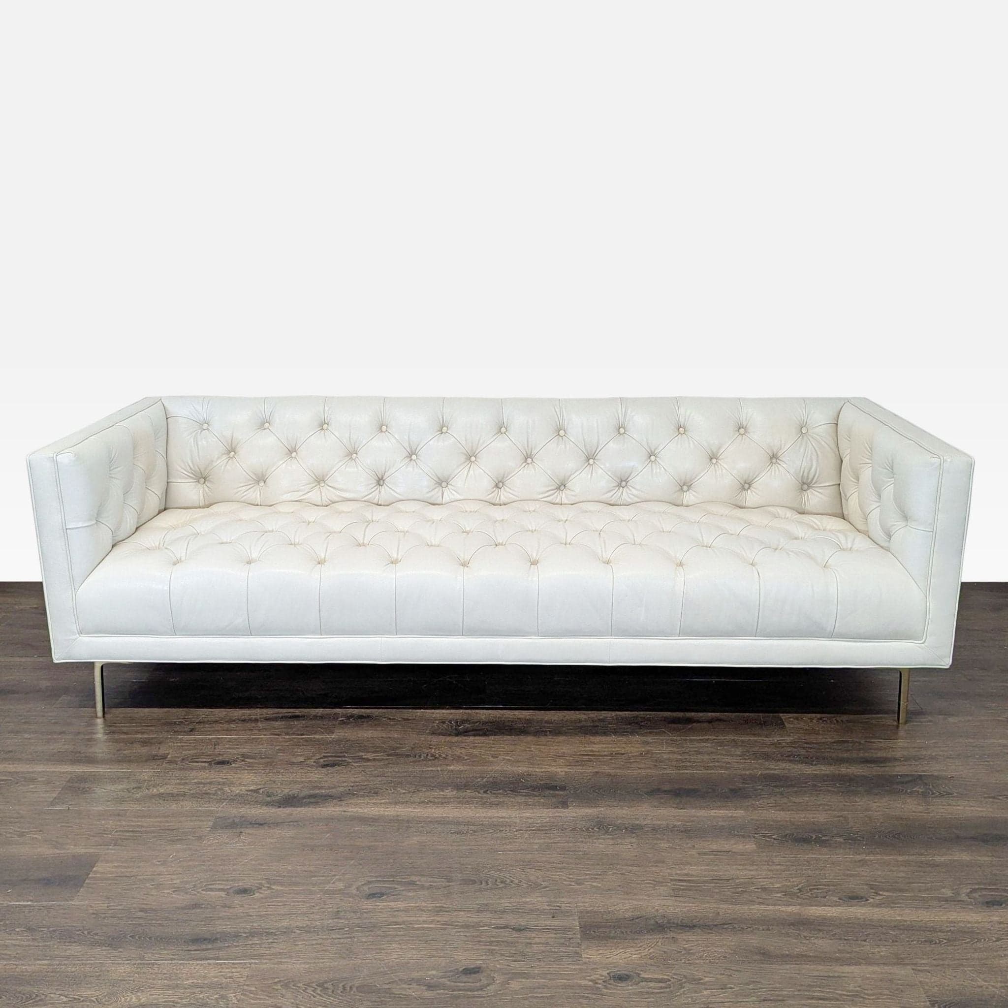 Elite Leather Mila Company Modern 3-Seat Tufted White Leather Sofa - Image 1