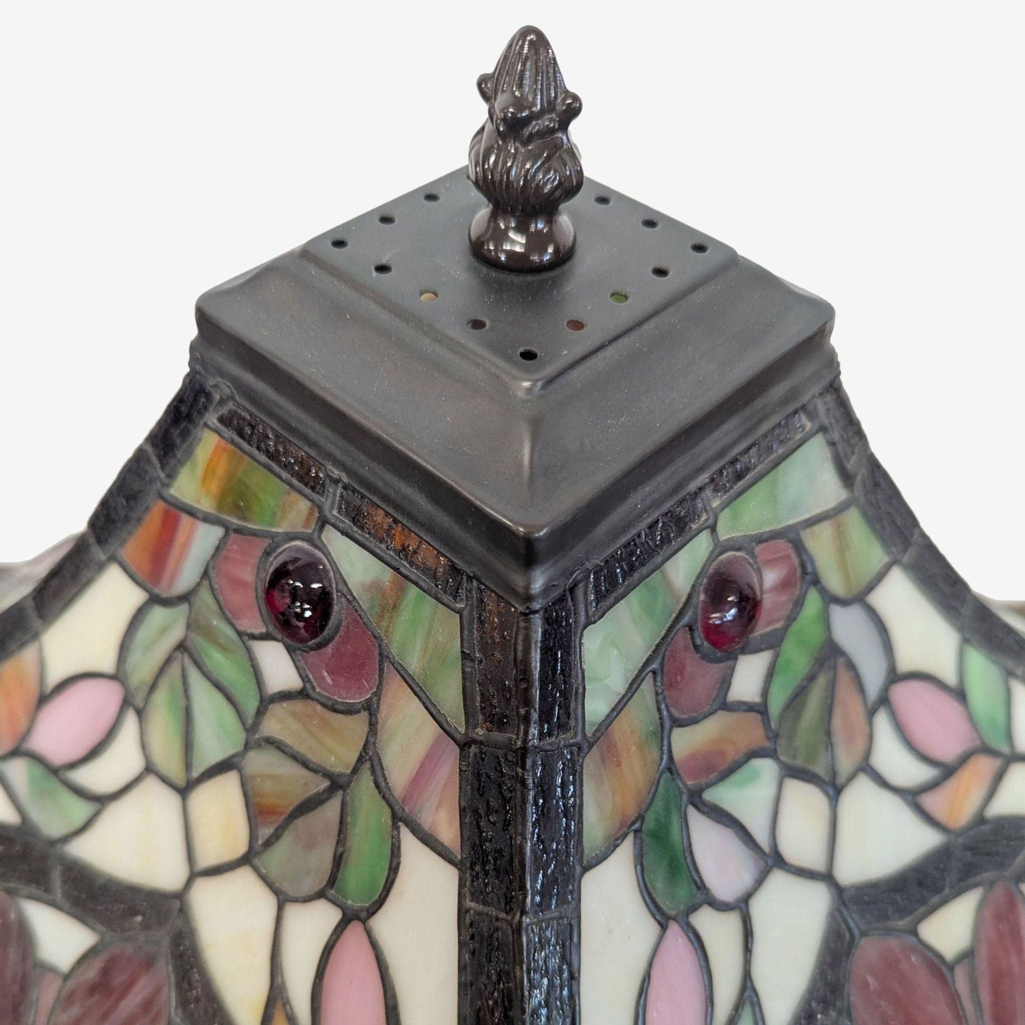 Stained Glass Table Lamp with Ornate Decorative Base - Thumbnail 5