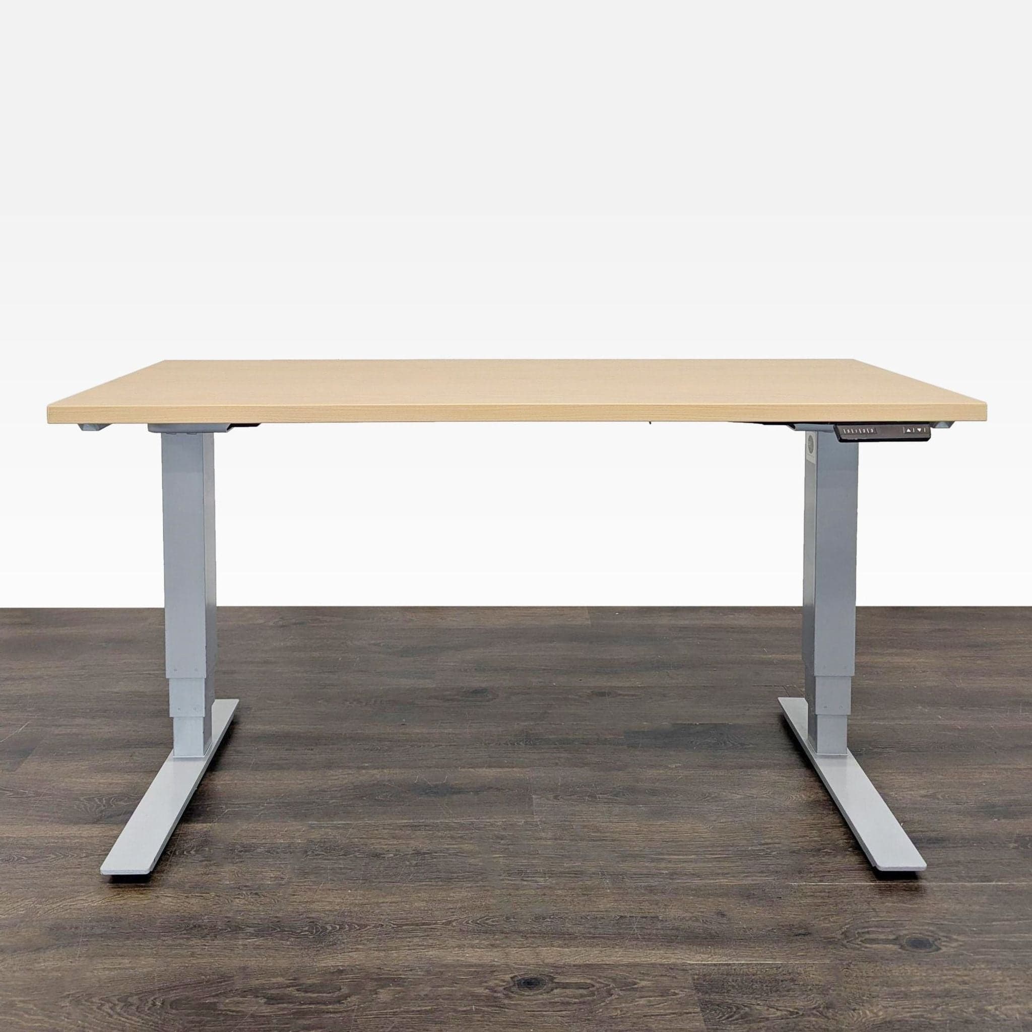Logic Data Electric Adjustable Height Desk with Light Wood Top - Image 1