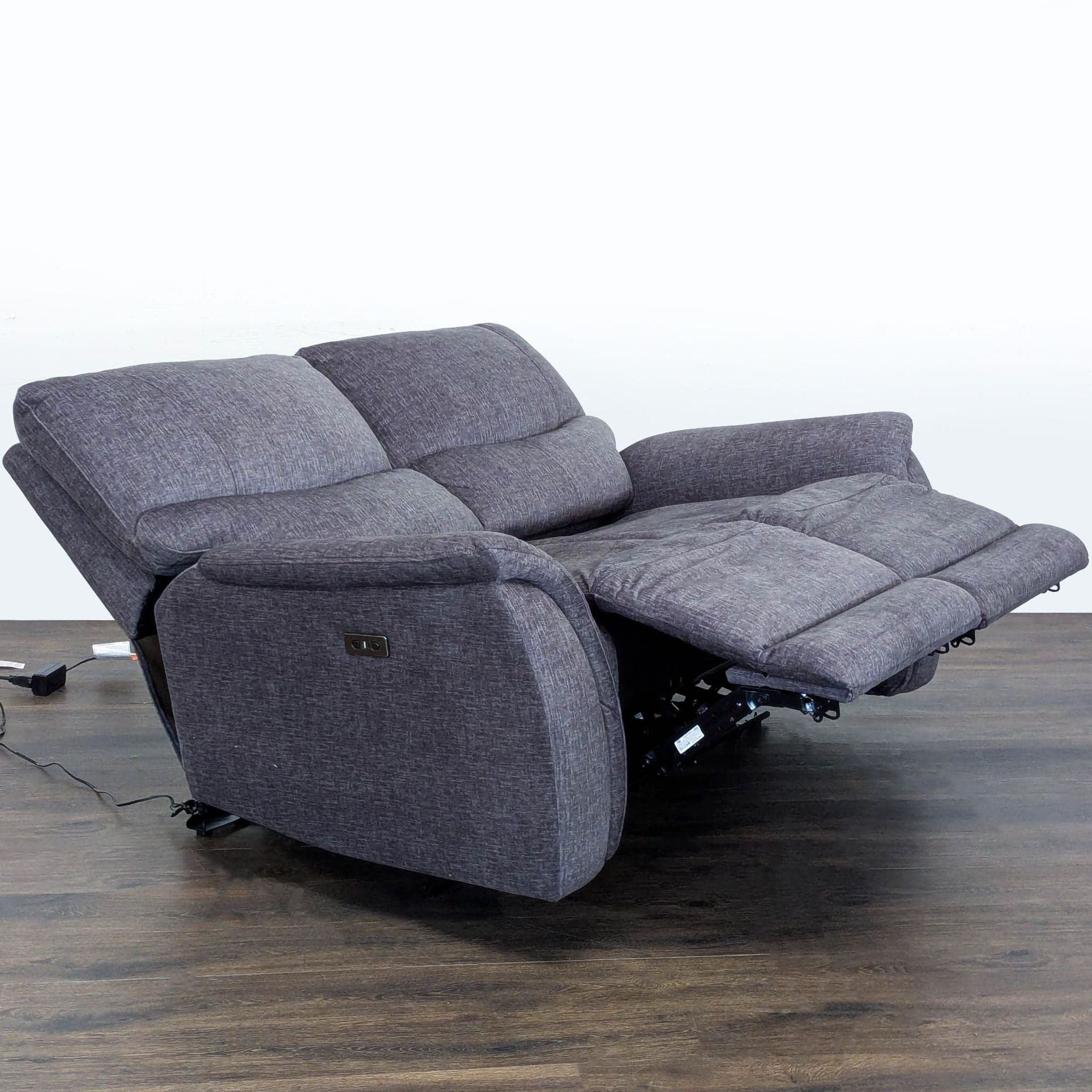 Living Spaces Nash Electric Reclining Loveseat Sofa in Gray Fabric - Comfortable 2-Seater - Thumbnail 2