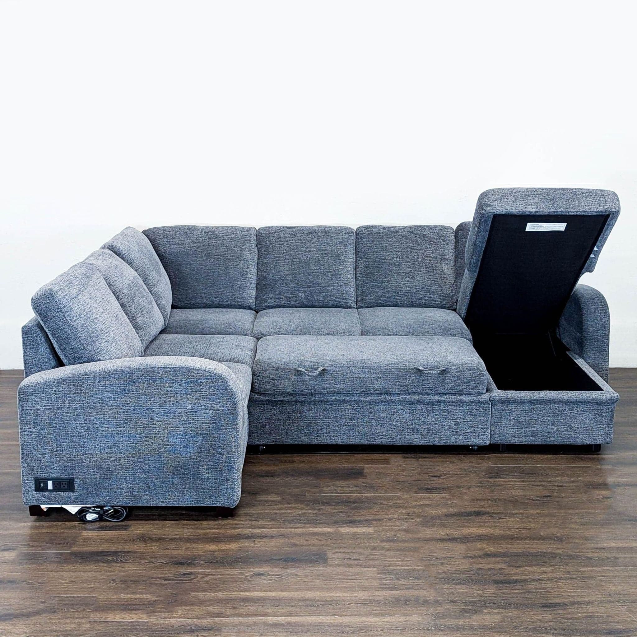 Lifestyle Solutions Edgewood Modern Gray Sectional Sofa with Storage and Built-In Power Outlet - Thumbnail 2