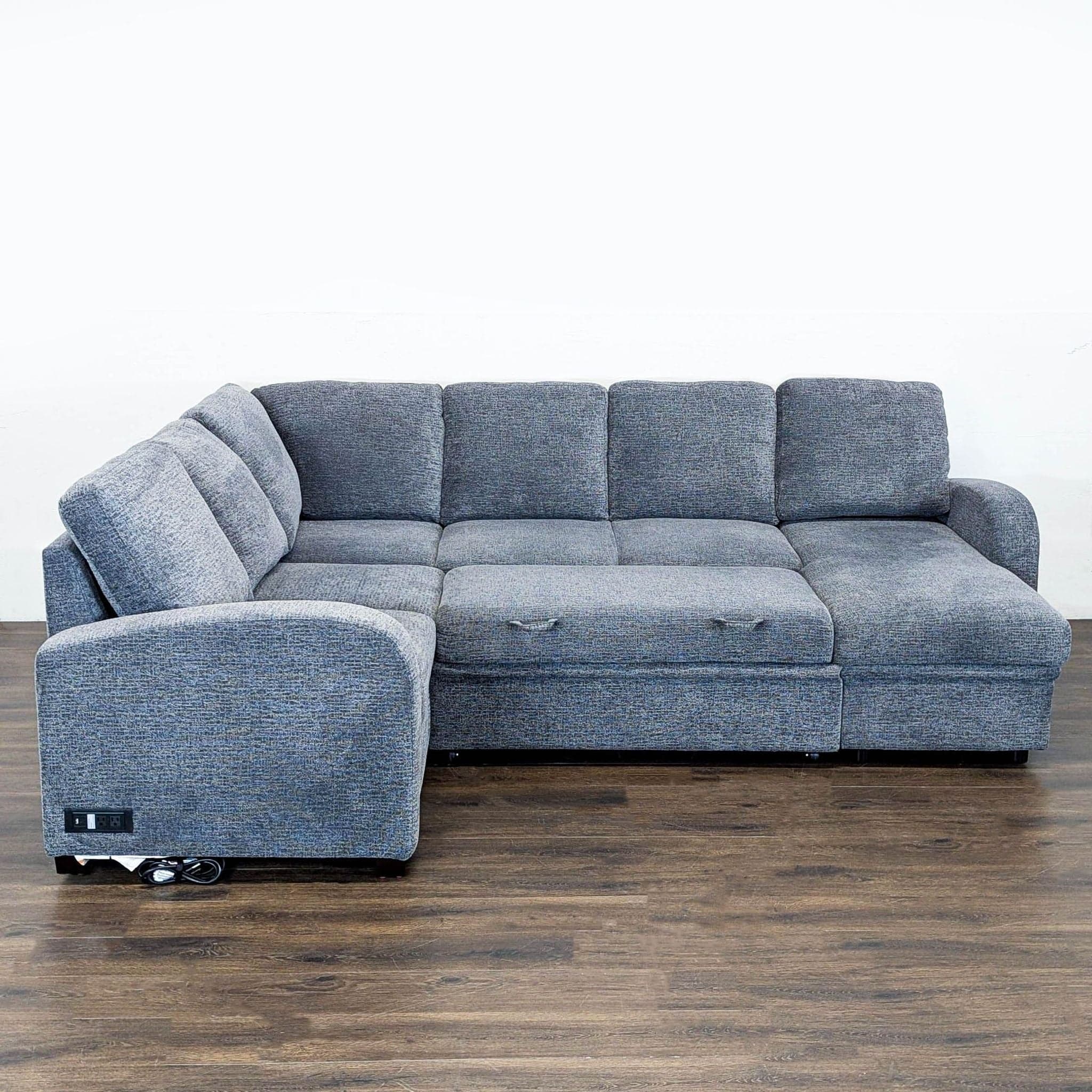 Lifestyle Solutions Edgewood Modern Gray Sectional Sofa with Storage and Built-In Power Outlet - Thumbnail 3