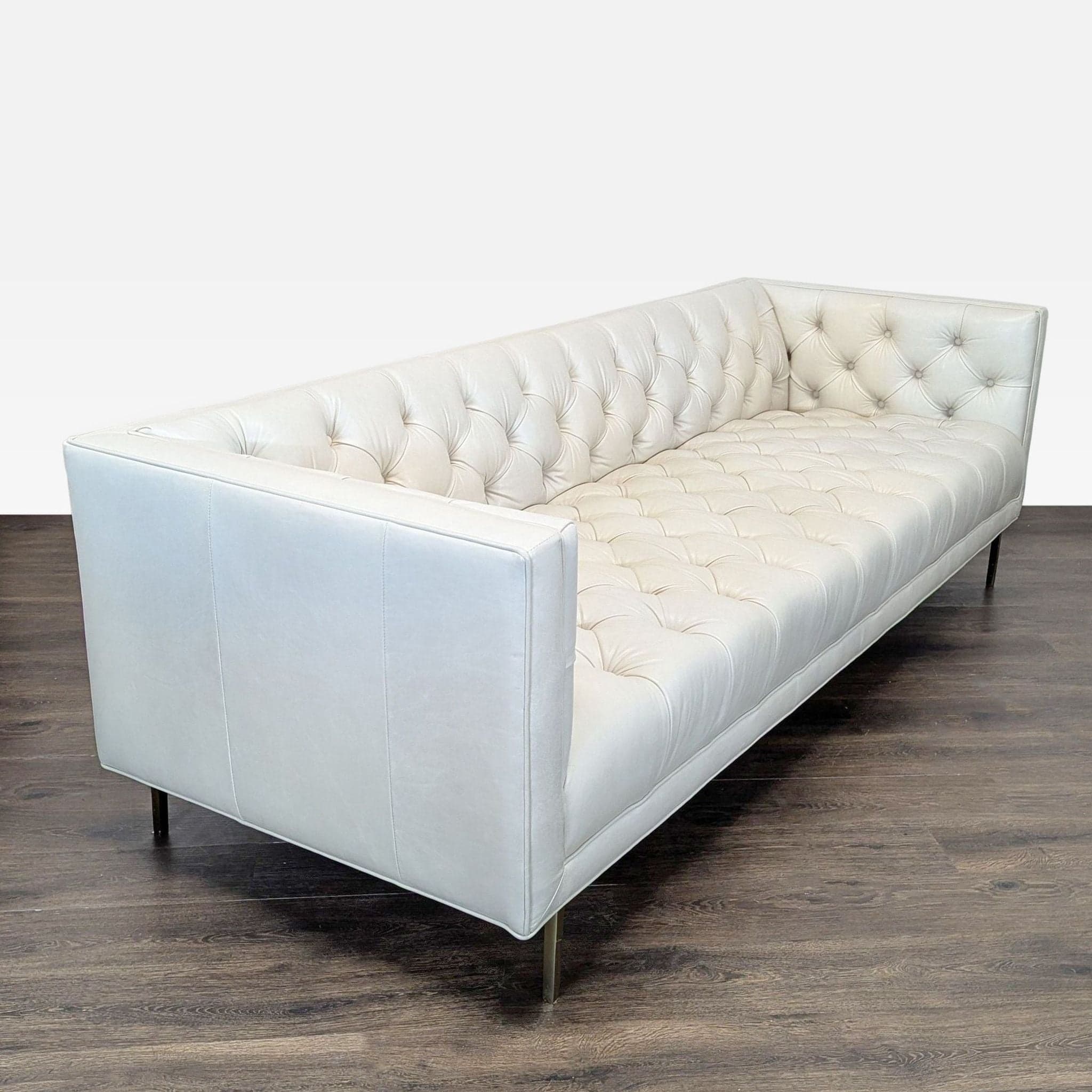 Elite Leather Mila Company Modern 3-Seat Tufted White Leather Sofa - Thumbnail 2