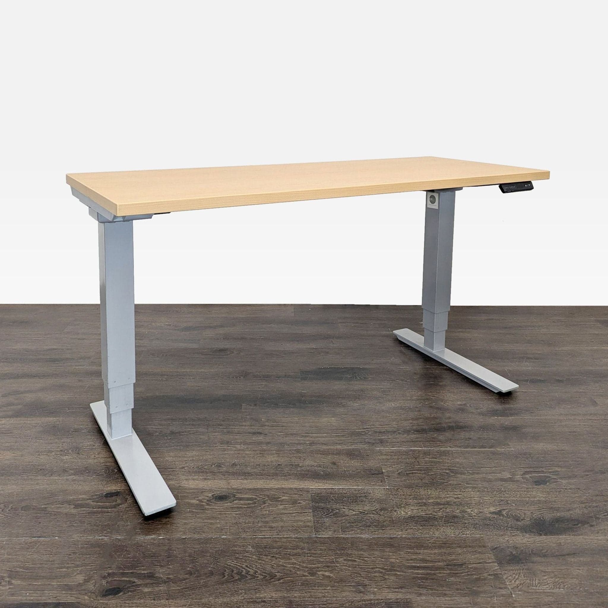 Logic Data Electric Adjustable Height Desk with Light Wood Top - Thumbnail 7