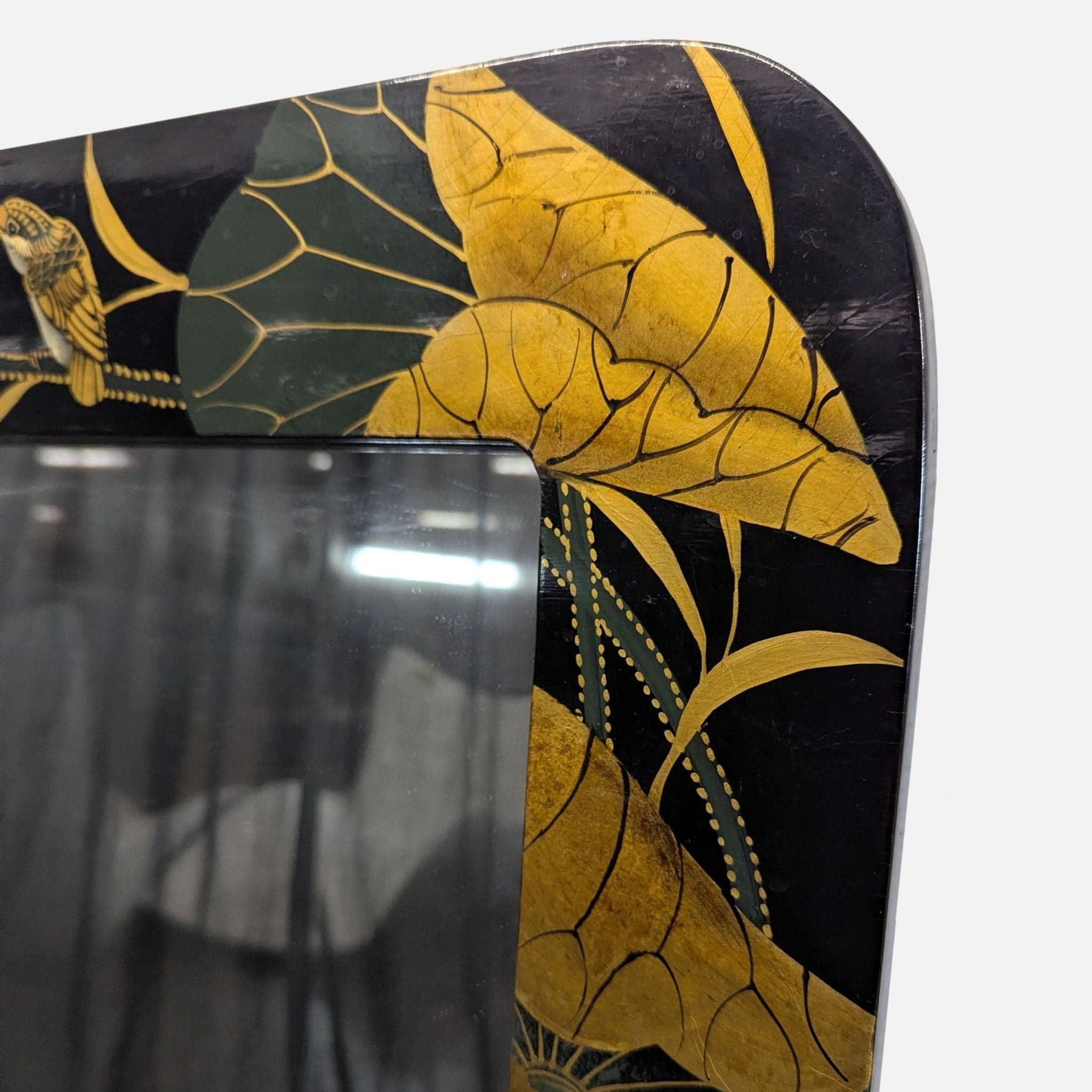 Asian Inspired Lacquered Wood Framed Mirror - Thumbnail 4