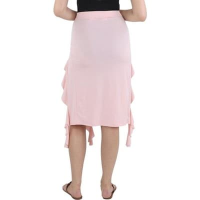Aqua Lettuce Front Slits Midi Skirt Rose‎ L - Thumbnail 2