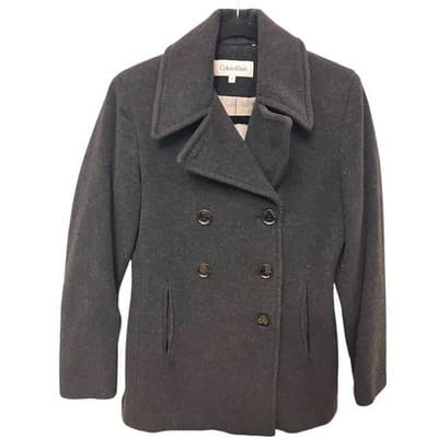 Calvin Klein Women's Double Breasted Wool Blend Peacoat Jacket Charcoal Gray 2 - Image 1