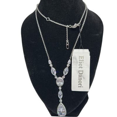 Eliot Danori Silver Tone Y Drop Necklace with Pave Crystals Elegant Sparkly - Thumbnail 2