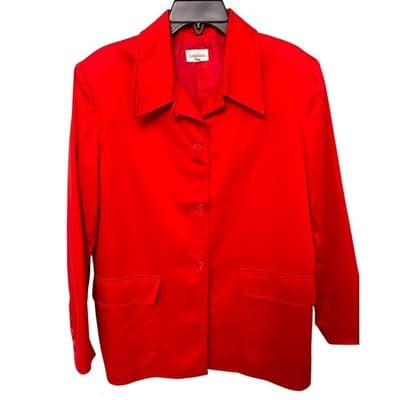Neiman Marcus Red Cotton Blazer Jacket Size 12 Button Front Pockets - Image 1