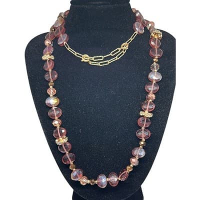 2028 Acrylic Glass Bead Strand Necklace - Purple - Thumbnail 2