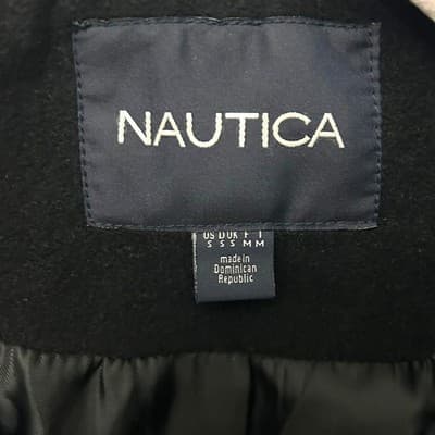 Nautica Women's Black Collared Button Front Wool Blend Coat Size Medium - Thumbnail 3
