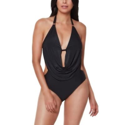 Bar III Black Solid Cowlneck One-Piece Swimsuit‎ XS - Image 1