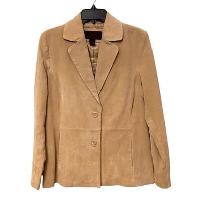 Siena Women's Tan Suede Leather Blazer Jacket Size 10 Two Button Career - Image 1