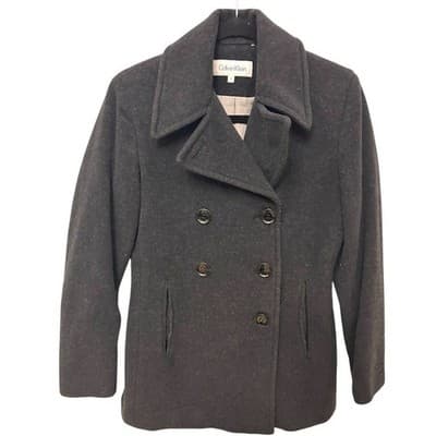 Calvin Klein Women's Double Breasted Wool Blend Peacoat Jacket Charcoal Gray 2 - Image 1