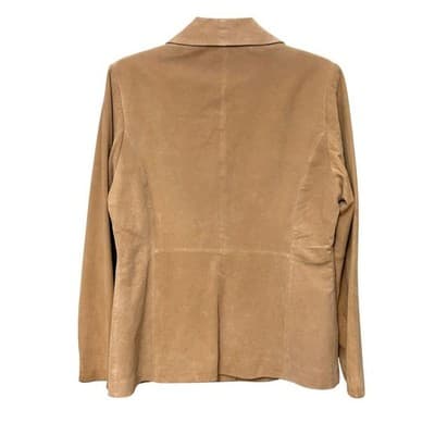 Siena Women's Tan Suede Leather Blazer Jacket Size 10 Two Button Career - Thumbnail 3
