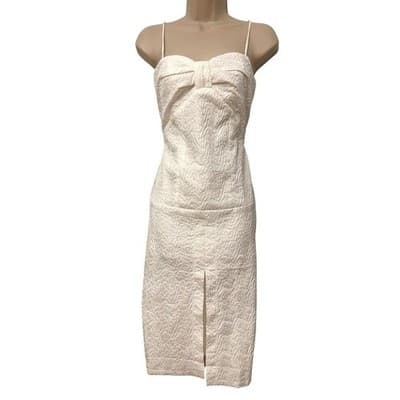 TIENTIEN Cream Textured Bow Bust Midi Dress with Slit Size M - Image 1