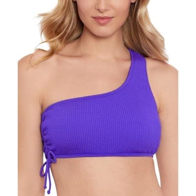 Salt + Cove Juniors' Solid 1-Shoulder Swim Top with Tie Purple XS - Image 1