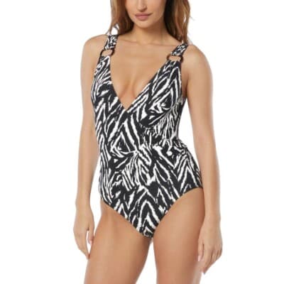 Carmen Marc Valvo Printed O-Ring One-Piece Swimsuit Black 4 - Image 1