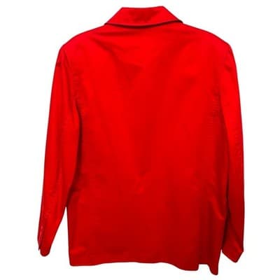 Neiman Marcus Red Cotton Blazer Jacket Size 12 Button Front Pockets - Thumbnail 2