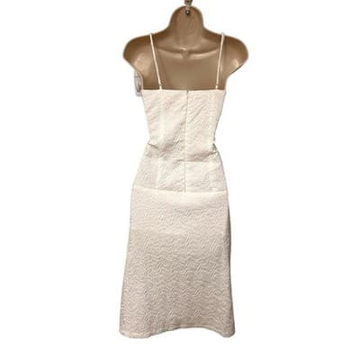 TIENTIEN Cream Textured Bow Bust Midi Dress with Slit Size M - Thumbnail 2