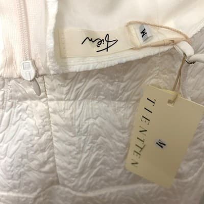 TIENTIEN Cream Textured Bow Bust Midi Dress with Slit Size M - Thumbnail 3