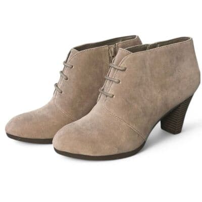 Giani Bernini Taupe Suede Ankle Boots Lace Up Heeled Booties Memory Foam 7.5M - Image 1