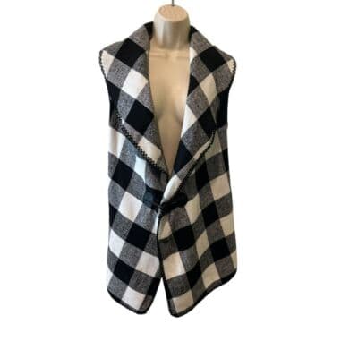 Mudpie Black & White Buffalo Check Sleeveless Vest OS - Image 1
