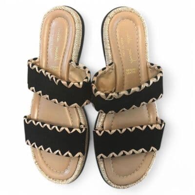 Mila Paoli Genuine Leather Sandals Double Strap Whipstitch Trim Slides Size 9 - Image 1