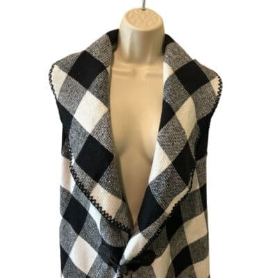 Mudpie Black & White Buffalo Check Sleeveless Vest OS - Thumbnail 3
