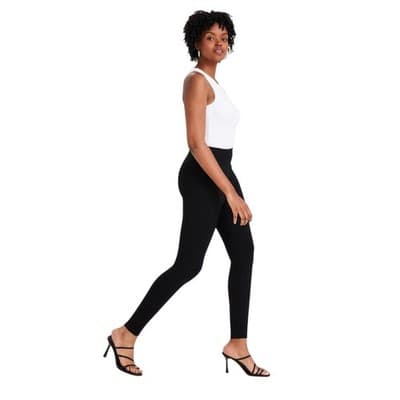 Bar III High-Waist Seamed Ponte-Knit Leggings Deep Black XS - Thumbnail 4