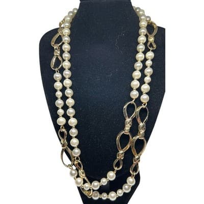 Anne Klein Gold-Tone Imitation Pearl & Twisted Knot Long Statement Necklace 42" - Thumbnail 2