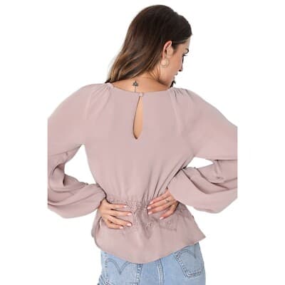 Lulus Loving Arms Taupe Lace Long Sleeve Peplum Top XL - Thumbnail 2