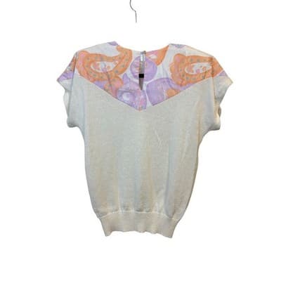 Leslie Fay Vintage Knit Top Short Sleeve Paisley Print Blouse - Thumbnail 2