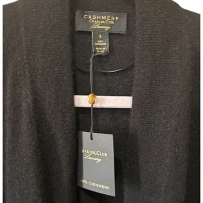 Charter Club 100% Cashmere Black Open Front Cardigan S - Thumbnail 4