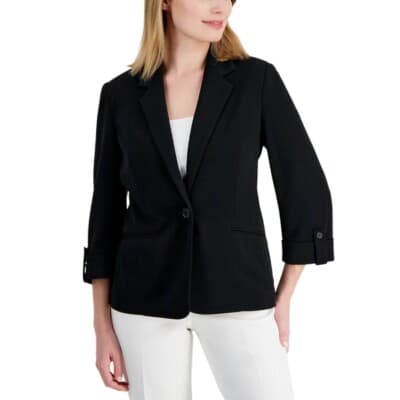 AK Anne Klein Petite 3/4-Sleeve One-Button Blazer PXS - Thumbnail 3