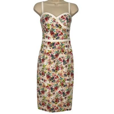 Black Halo Daria Floral Print Dress Sleeveless Sheath Cocktail Party Size 4 - Image 1