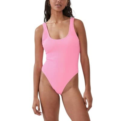 Cotton on Low-Back One-Piece Swimsuit Malibu Pink Crinkle M - Image 1