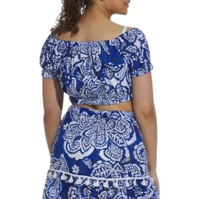 Dotti Crop Top Paisley Swim Cover up XS Blue/White - Thumbnail 2