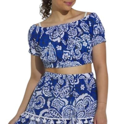 Dotti Crop Top Paisley Swim Cover up XS Blue/White - Image 1