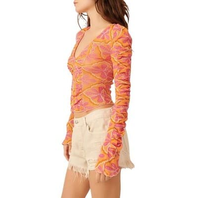 Free People Through the Meadow Ruched V Neck Blouse XS - Thumbnail 2