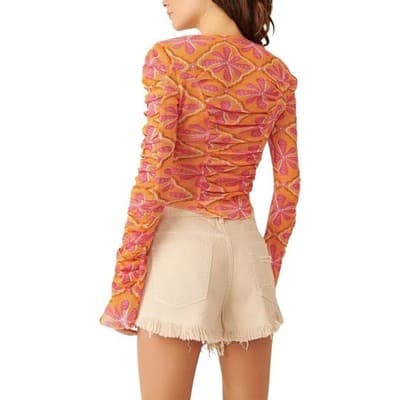 Free People Through the Meadow Ruched V Neck Blouse XS - Thumbnail 3