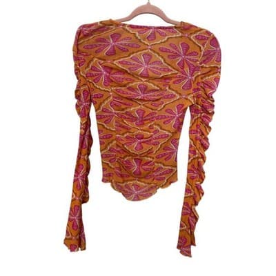 Free People Through the Meadow Ruched V Neck Blouse XS - Thumbnail 4